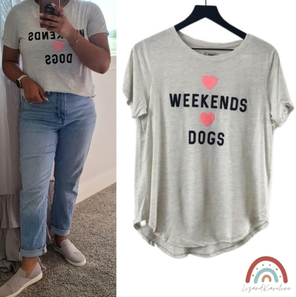 New! Modern Lux Love Dogs Weekend Graphic Short Sleeve Hearts T-Shirt Top - Picture 1 of 11